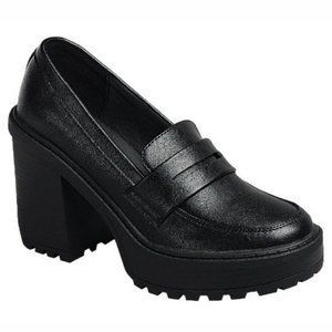 New Black Platform Chunky Heel Penny Loafers